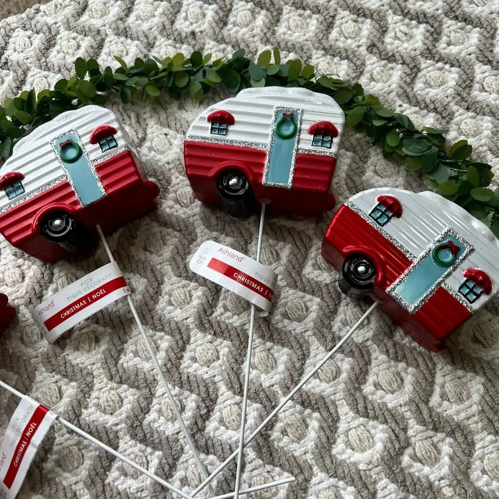 NEW Michaels Christmas Glitter Camper Trailer Wreath Floral Picks Set of 7